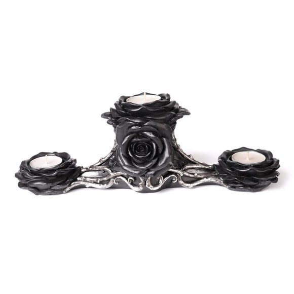 DISCONTINUED!! Alchemy Gothic Black Rose Tea Light Candle Holder - Picture 4 of 5